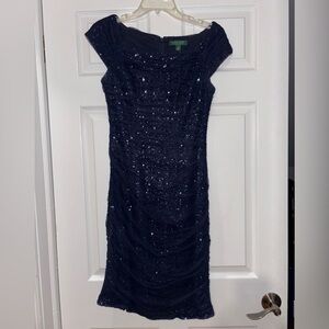Ralph Lauren Midnight Blue Sequin Evening Midi Dress